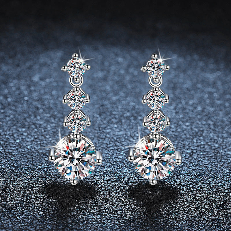 Moissanite Stud Earrings 925 Sterling Silver High-End Minimalist Temperament Moissanite Earrings Classic Four-Prong Earrings Cross-Border Jewelry