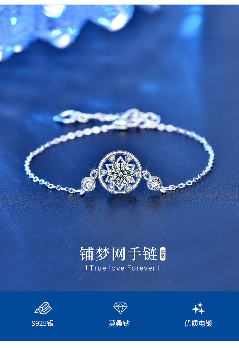 Original Jewelry 925 Sterling Silver Pave Dreamcatcher Bracelet Fashion Round Moissanite Jewelry Student Bestie Gift