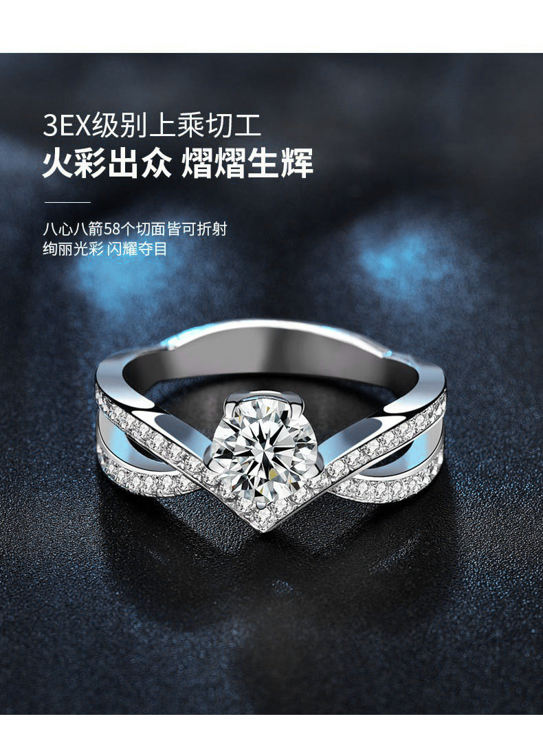 Moissanite 925 Sterling Silver Ring, Personalized Exaggerated Six-Claw Crown Diamond Ring Jewelry, Closed Finger Ring, Gift for Girlfriend