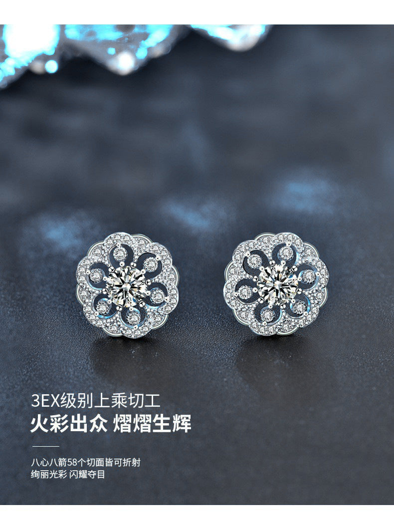 Trendy Chinese-style original 925 silver flower earrings for women, unique and delicate round flower earrings, ins