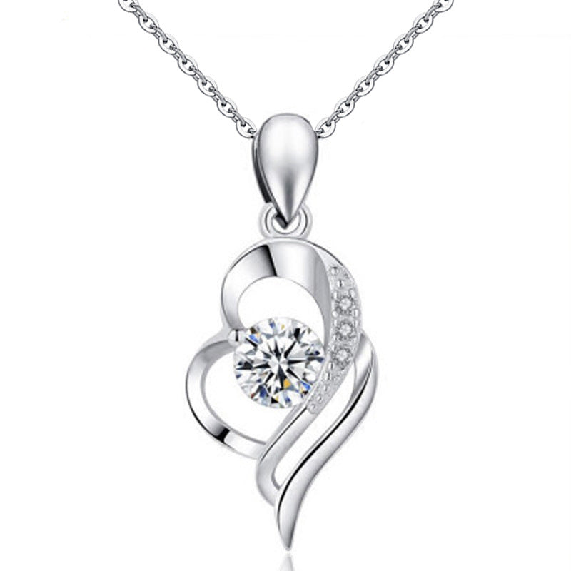 925 Silver Angel Wing Necklace, Women's Ins Style, Moissanite Heart Pendant Jewelry, Couples