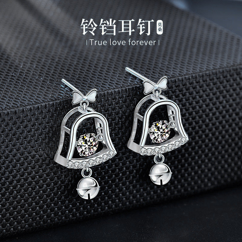 Mossianite Christmas Bell Earrings Stylish Tassel High-end Earrings 925 Pure Silver Cross-border Earrings
