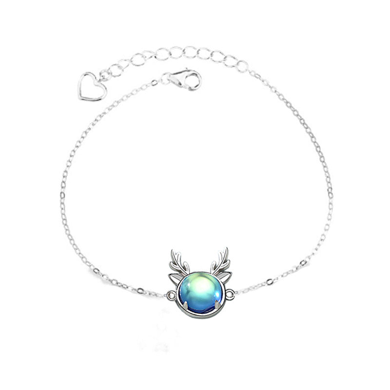 Moonstone 925 Sterling Silver Deer With You Bracelet for Women, Mori Style, Fresh, Winter Christmas Gift Jewelry, Ins