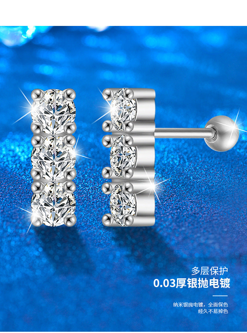 925 Sterling Silver Stud Earrings, Sparkling, Sophisticated, Colorfast Earrings, Moissanite Silver Needle Earrings, Cross-border Sales