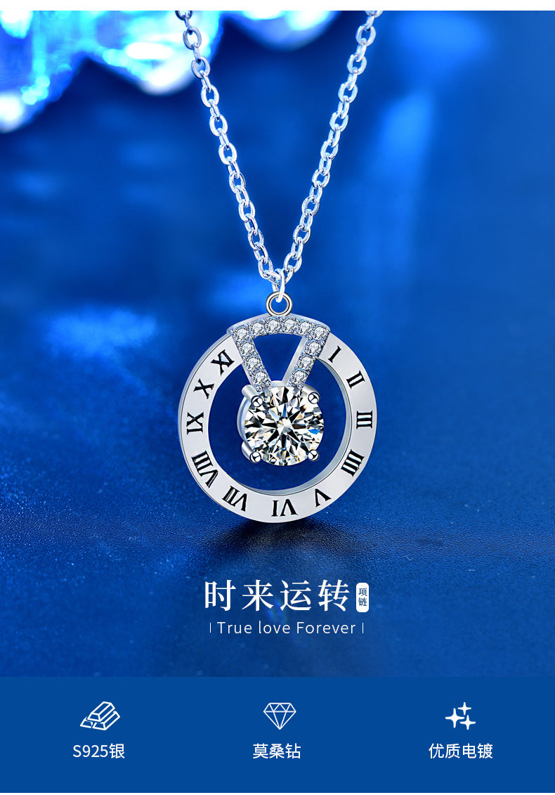 925 Silver Knit Chain Necklace for Women, High-end Long Simple Moissanite Pendant, Autumn Winter Collar Chain