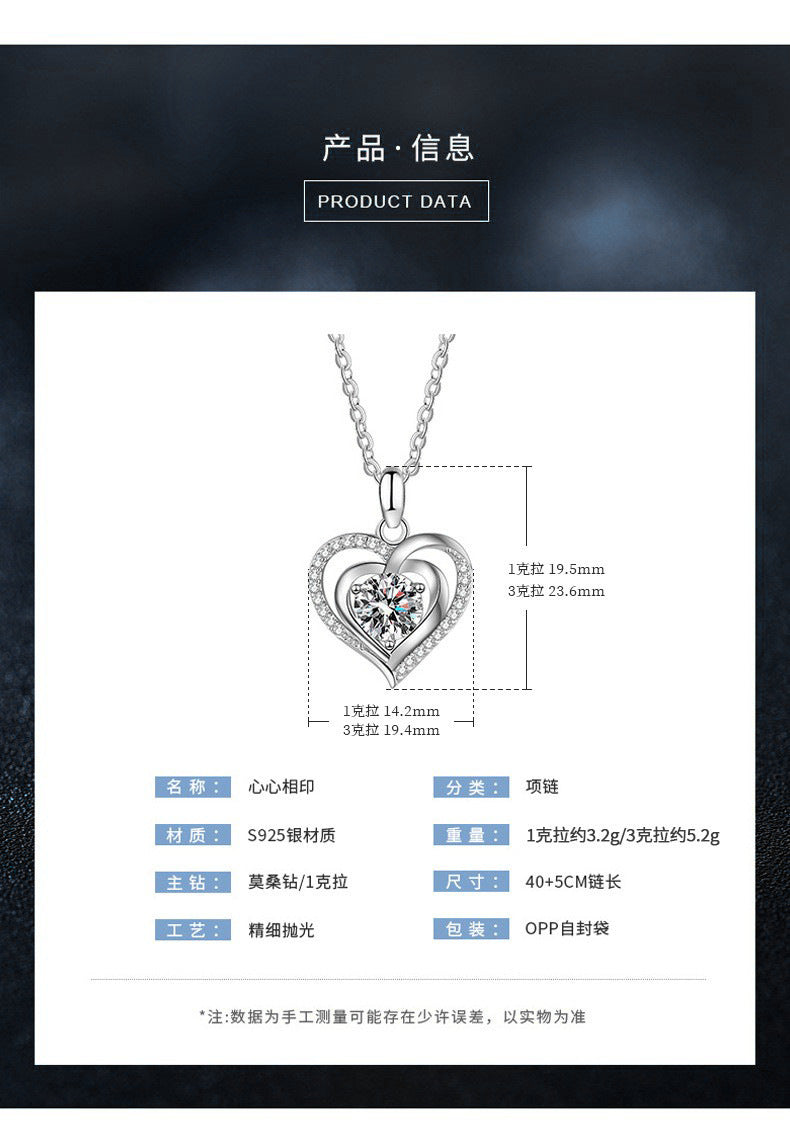925 Silver Heart Necklace Silver Jewelry Moissanite Trendy Collarbone Pendant Birthday Gift for Girlfriend Accessories