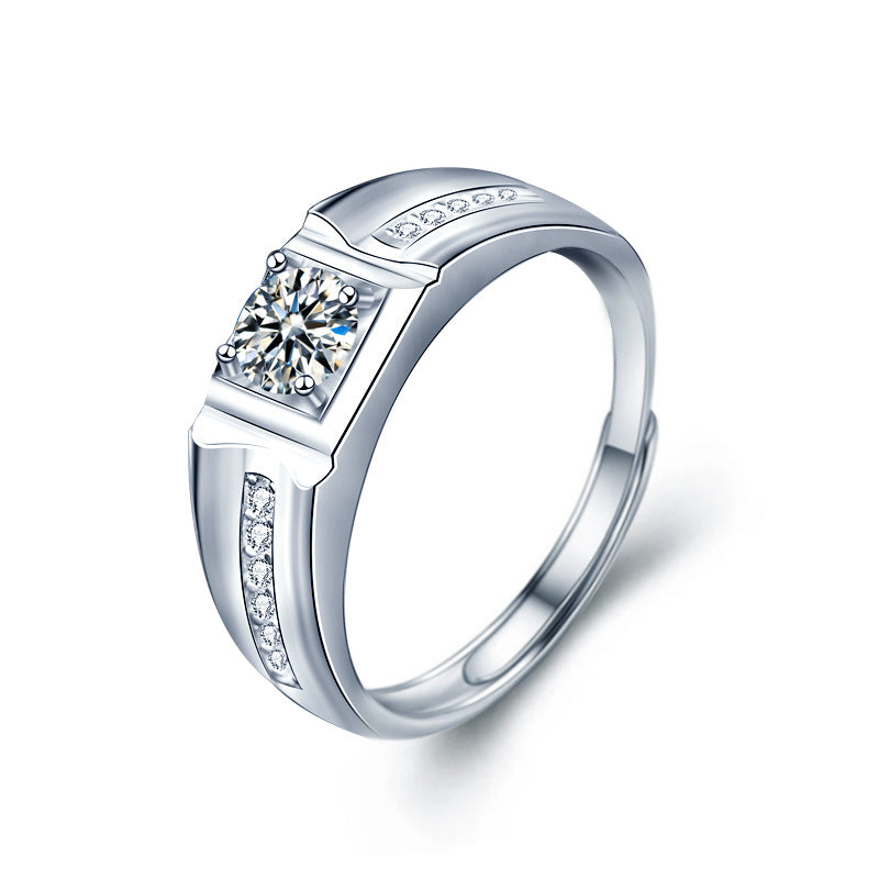 Men's Moissanite 925 Sterling Silver Ring Korean Style Fashion Open Ring Simple Ins Wedding Ring Jewelry