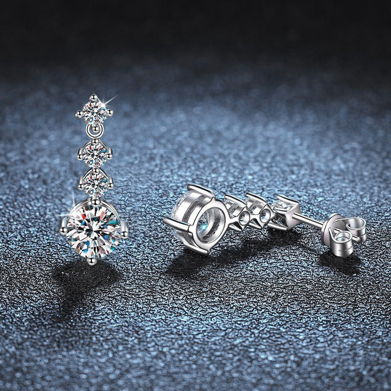 Moissanite Stud Earrings 925 Sterling Silver High-End Minimalist Temperament Moissanite Earrings Classic Four-Prong Earrings Cross-Border Jewelry