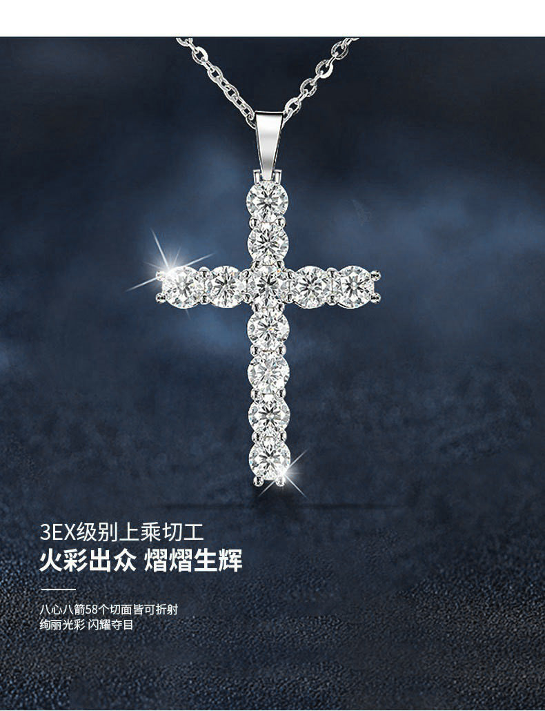 Moissanite 925 Sterling Silver Cross Necklace Pendant Women's Cross-border European and American Jewelry Wholesale Clavicle Chain Simple and Versatile