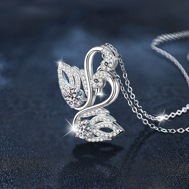 925 Silver Moissanite Double Swan Necklace, Women's Lightweight Luxury, Unique, Non-fading, Versatile Pendant, Collar Chain, DIY Accessories