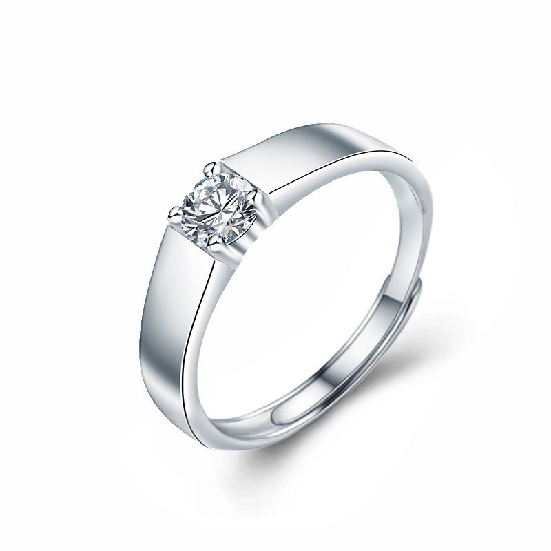 925 Silver Couple Ring, Unisex, Colorfast, Adjustable Matching Ring, High-end Moissanite Six-Prong Ring