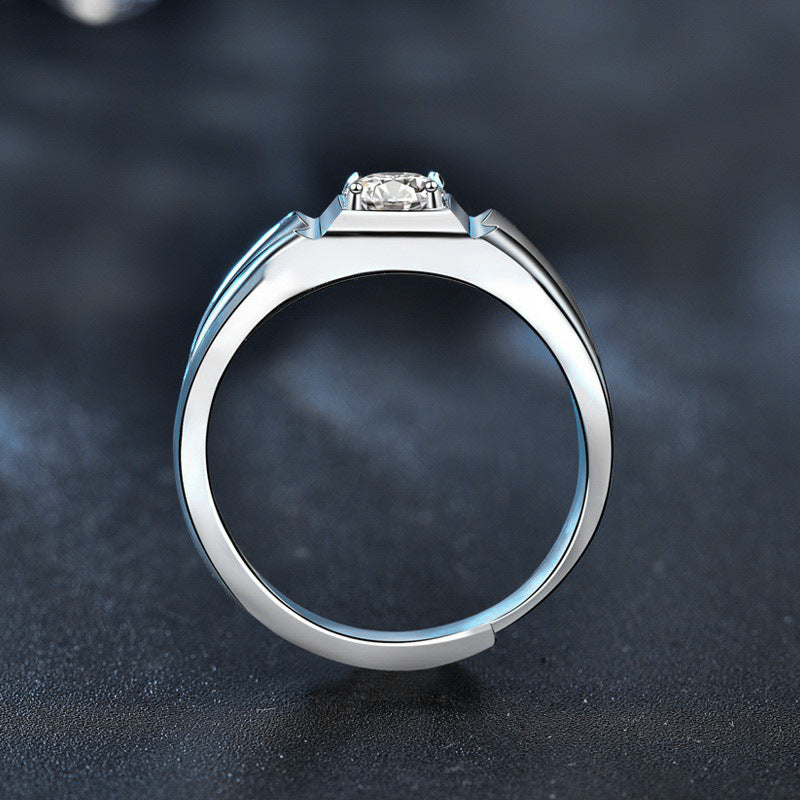 Men's Moissanite 925 Sterling Silver Ring Korean Style Fashion Open Ring Simple Ins Wedding Ring Jewelry