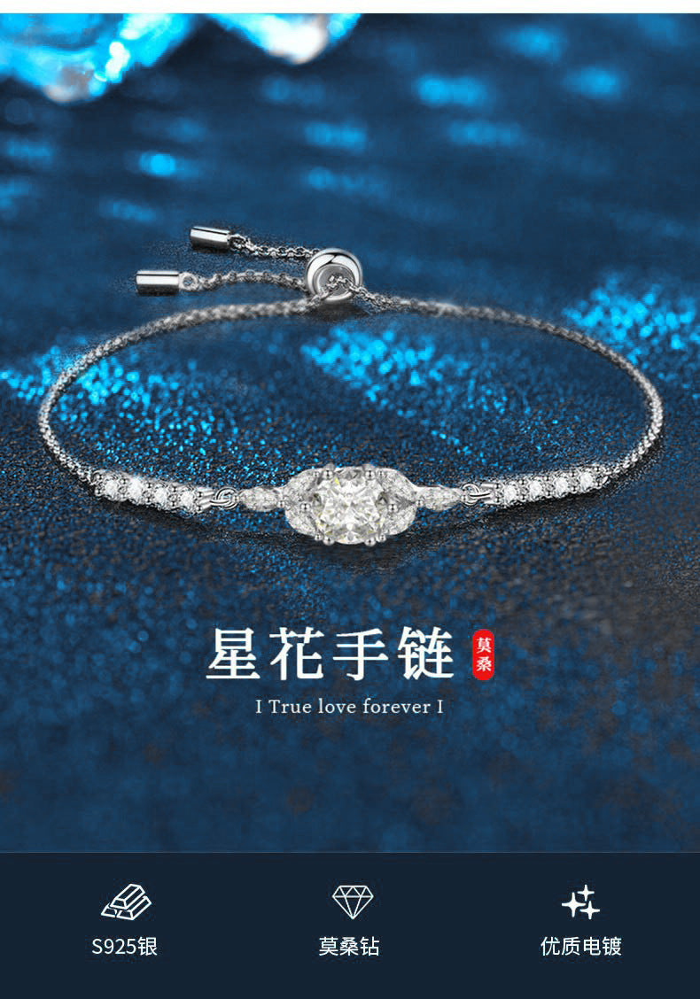 Moissanite bracelet for women, unique and versatile design, 925 pure silver accessory, DIY bracelet
