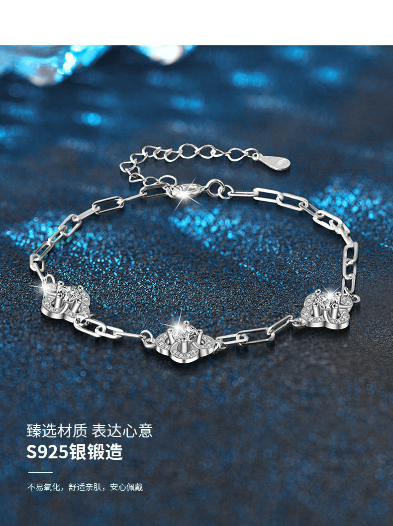 Cross-border S925 Sterling Silver Moissanite Four-Leaf Clover Bracelet High Version Non-Fading Bracelet Queen's Day Jewelry