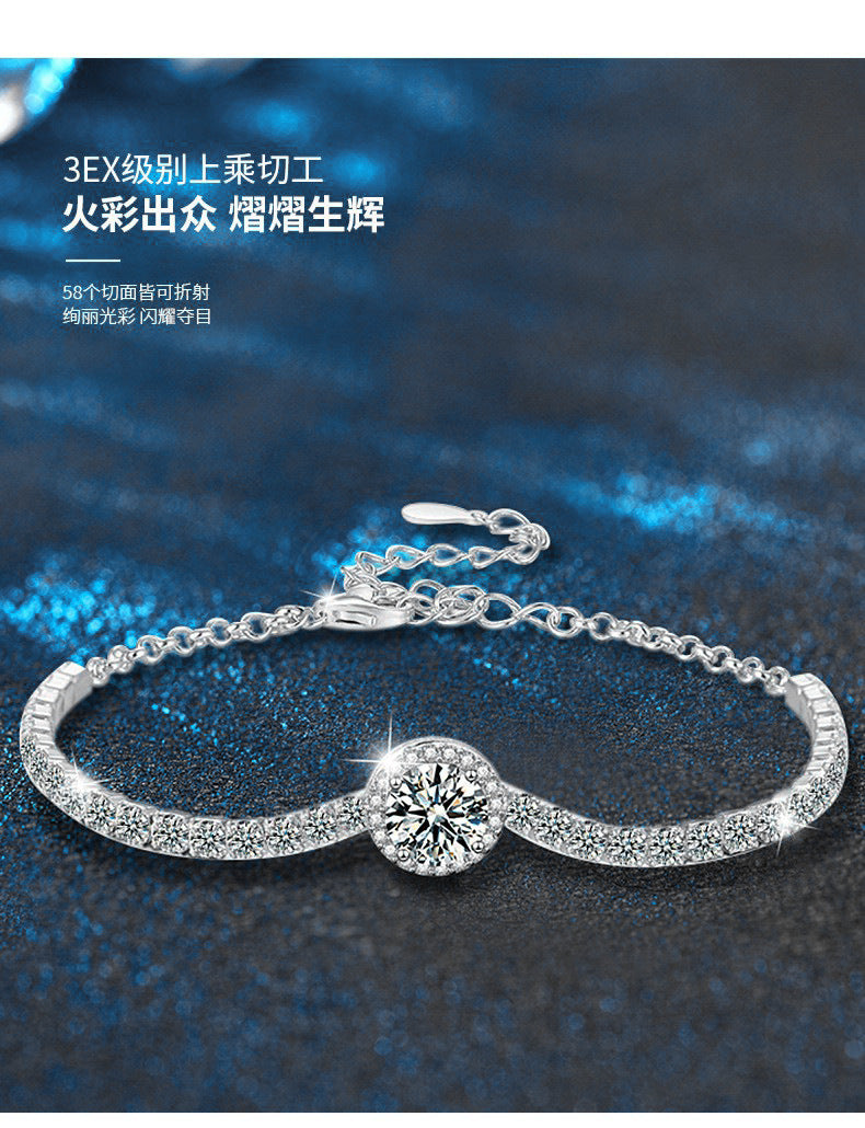 925 Silver Bracelet for Women, Summer New Chinese Style, High-end Round 包 Star Moissanite Jewelry