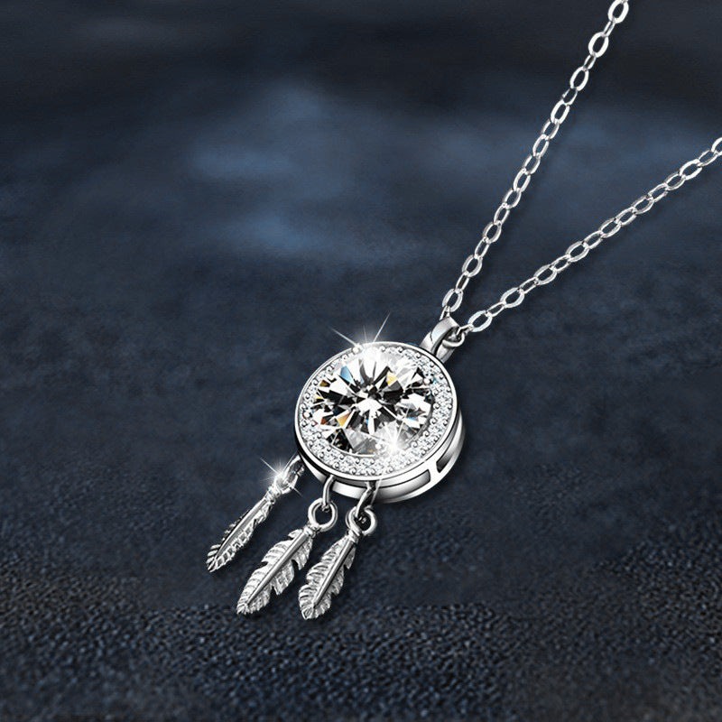 Mossianite 925 Sterling Silver Dreamcatcher Necklace for Women, High-end Luxury, Fade-resistant Collar Pendant Cross-border Accessories