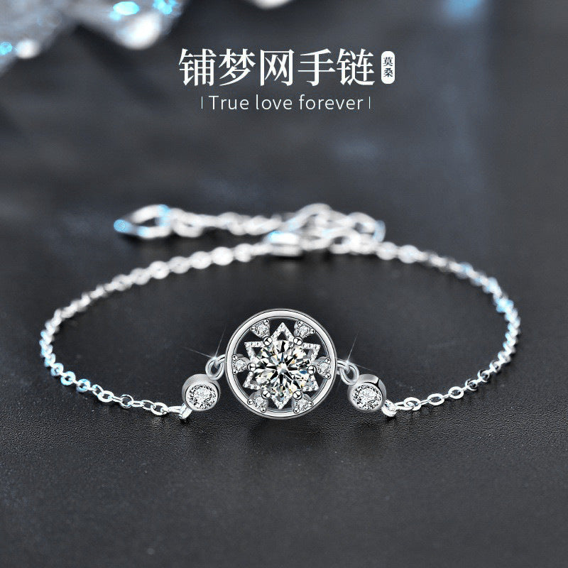 Original Jewelry 925 Sterling Silver Pave Dreamcatcher Bracelet Fashion Round Moissanite Jewelry Student Bestie Gift