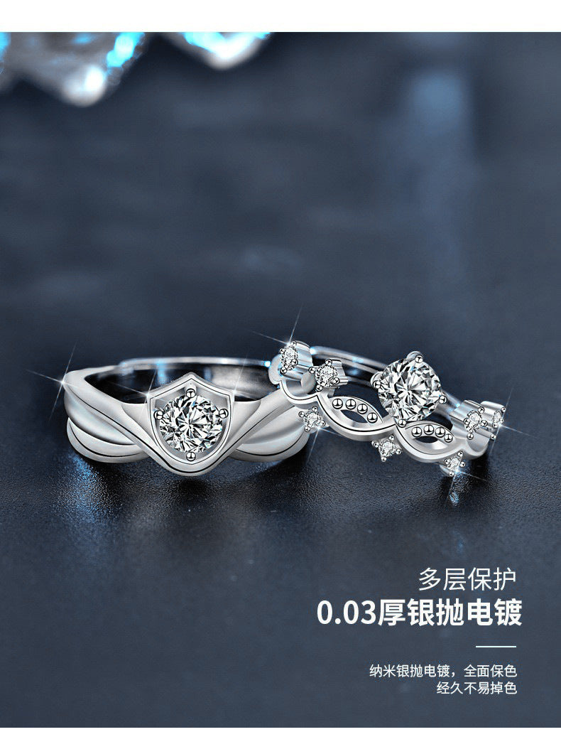 Original Princess and Knight Couple Rings Moissanite S925 Sterling Silver Rings Open Wedding Rings Jewelry Engraving