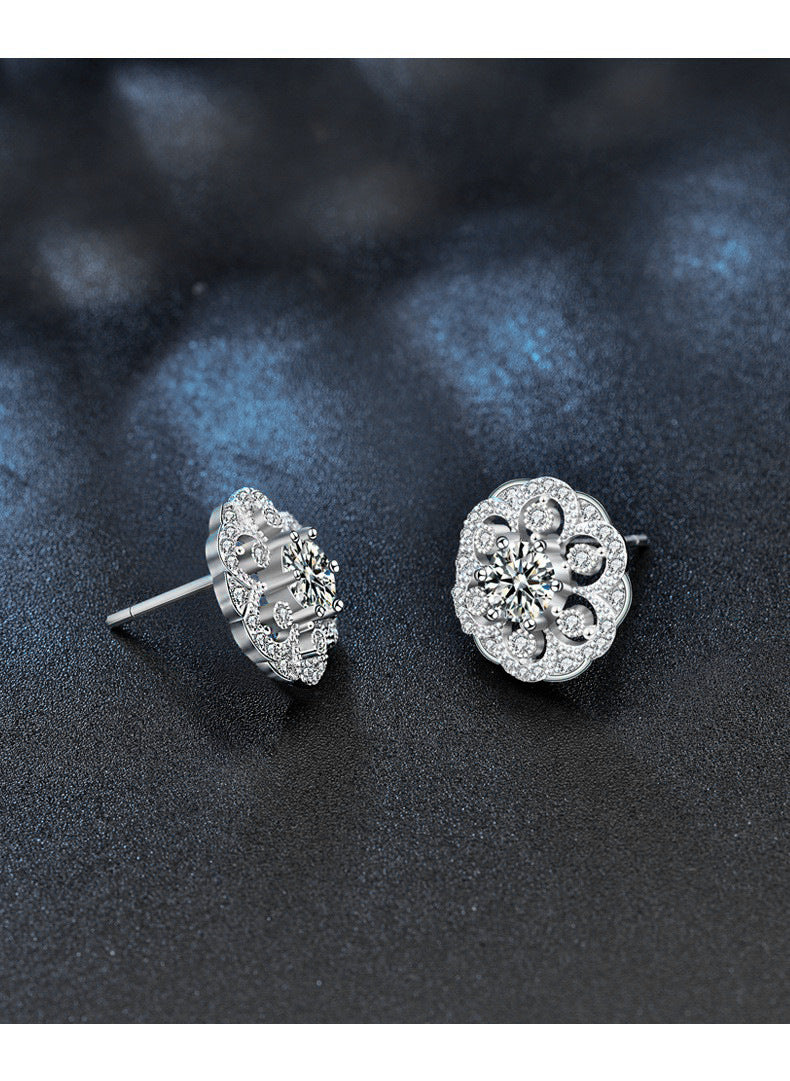 Trendy Chinese-style original 925 silver flower earrings for women, unique and delicate round flower earrings, ins