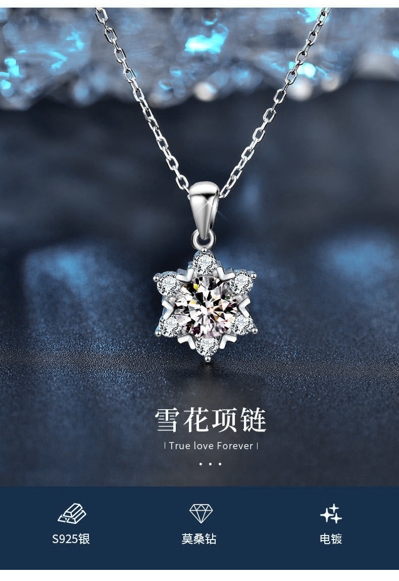 Best-selling 925 pure silver moissanite snowflake necklace, color-fast female pendant, luxury and exclusive high-end collar necklace