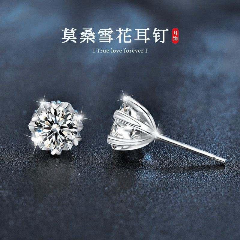 925 Silver Moissanite Snowflake Earrings, Luxurious and Unique Design Earrings, Christmas Accessories