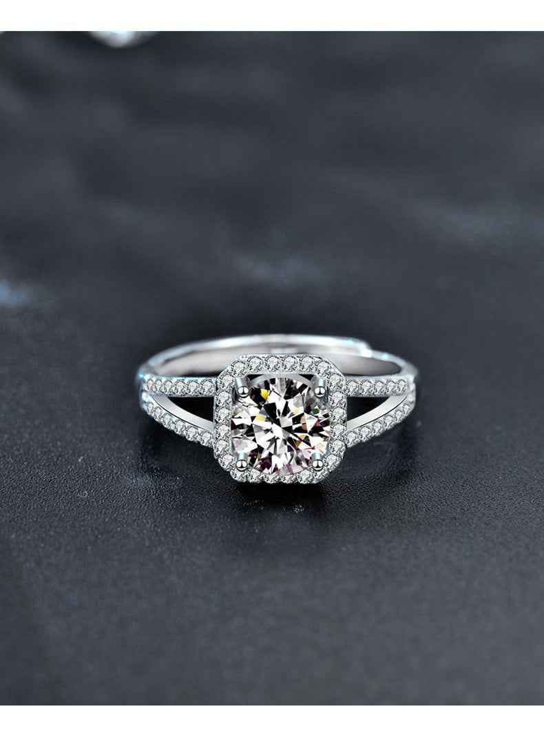 New 1 Carat Moissanite Square Ring for Women, Open Four Claw Ring, Jewelry Accessories