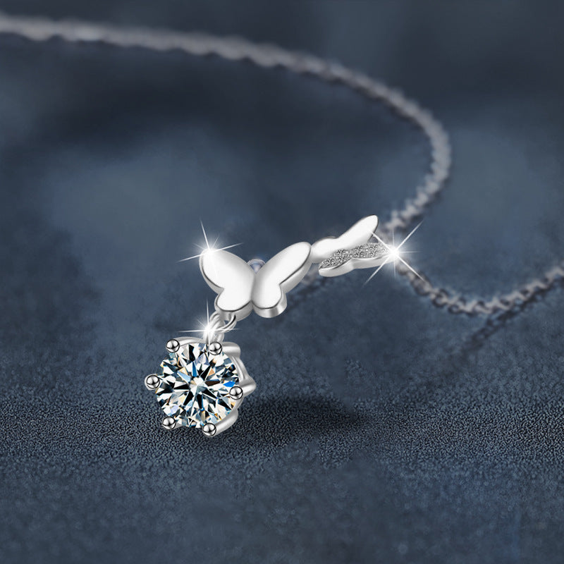 925 Silver Moissanite Butterfly Necklace, Colorfast, Women's Design, Autumn Winter High-end Collar Chain, Ins Unique Accessories