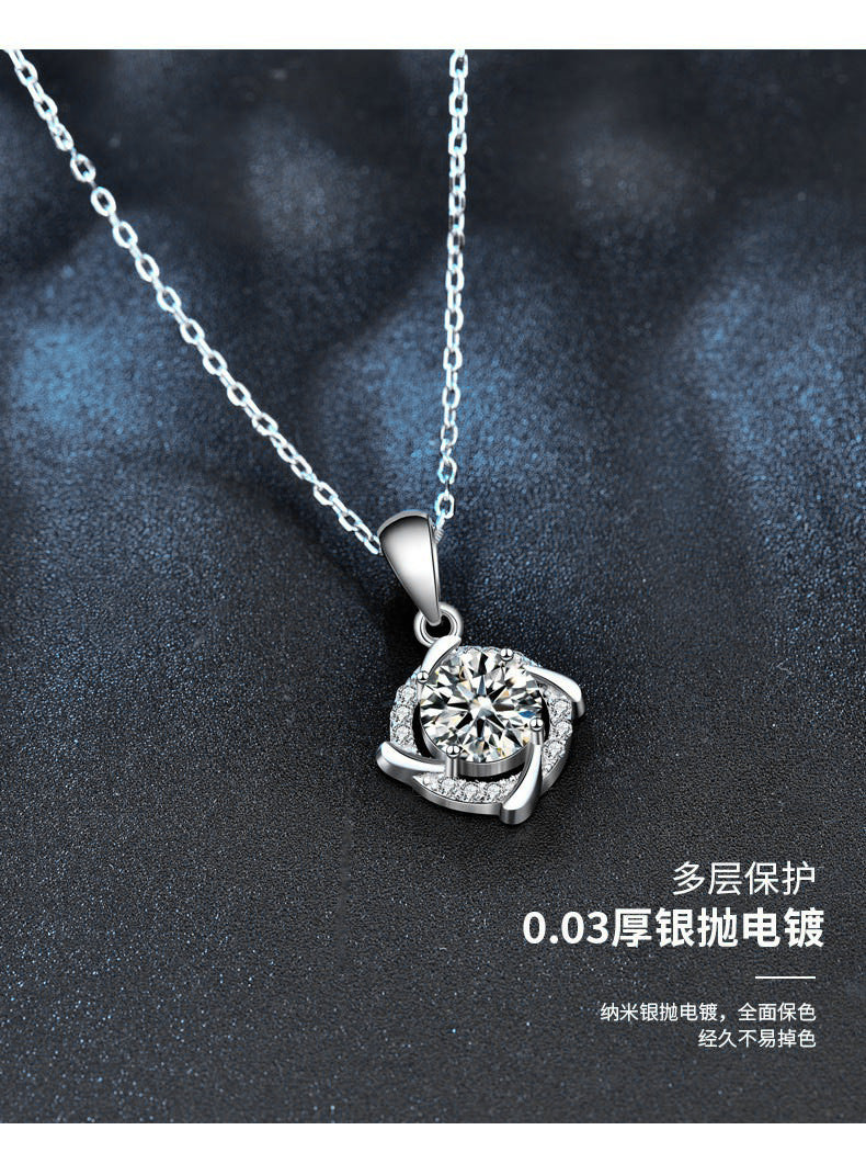 925 Sterling Silver Windmill Necklace for Women, Korean New Gem Moissanite Pendant, Temperament Clavicle Necklace Accessories