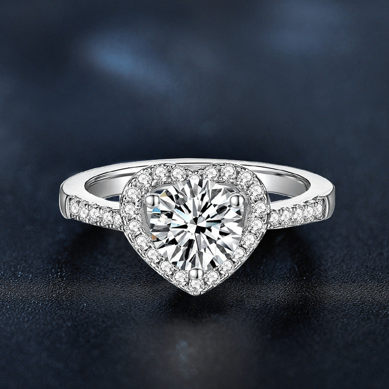 1 Carat Moissanite Ring 925 Sterling Silver Heart Diamond Ring Women's Heart Ring Jewelry with Certificate Proposal Wedding Gift