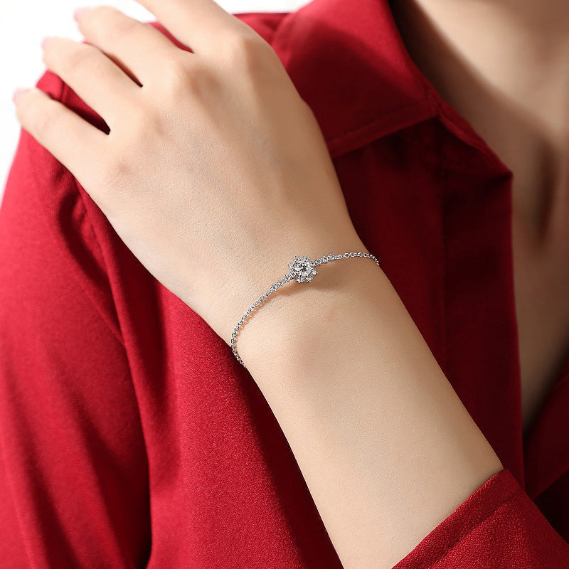 Cross-border jewelry 925 pure silver bracelet for girls, elegant style, ins best friend style moissanite bracelet