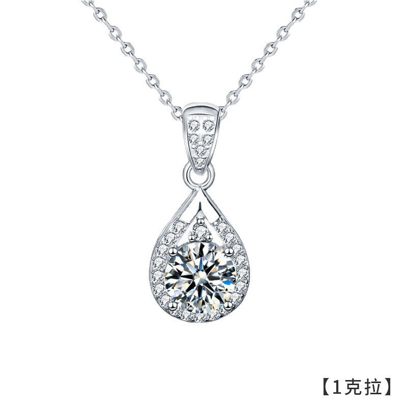 Moissanite 925 Sterling Silver Necklace Jewelry for Women, Versatile High-end Drip Pendant Mother's Day Gift Cross-border New Product