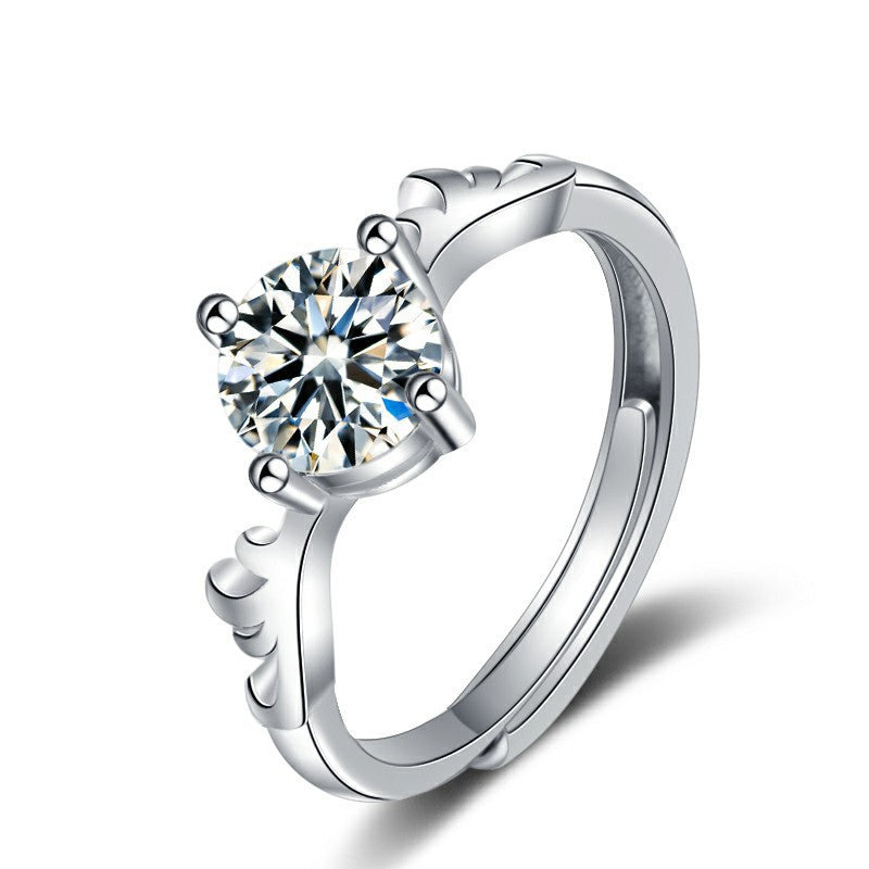"With You Deer" Moissanite Open Ring 925 Sterling Silver Korean Style Mori Girl Antler Women's Ring Christmas Gift Jewelry