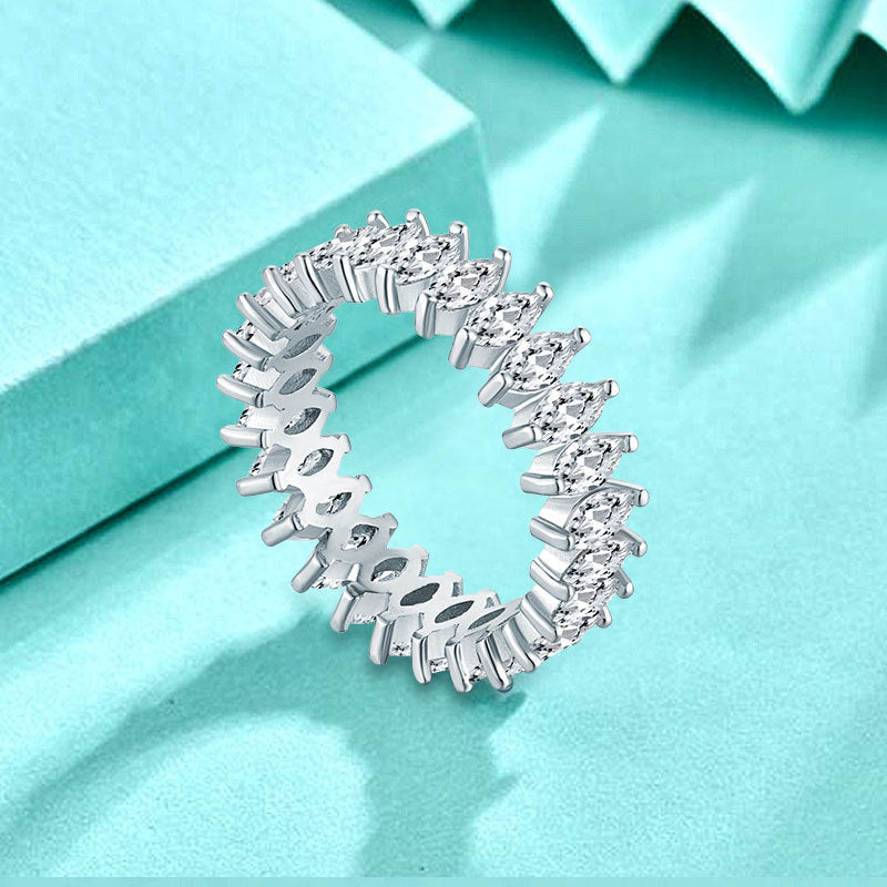 Micro-paved Zircon Ring 925 Silver Jewelry Design Marquise Row Ring European and American Ring Women's Non-fading Cross-border Hot Style