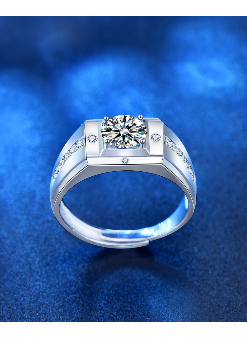European and American men's ring platinum men's ring Moissanite simulated diamond ring personality domineering