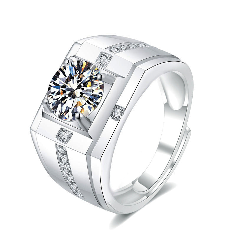 European and American men's ring platinum men's ring Moissanite simulated diamond ring personality domineering