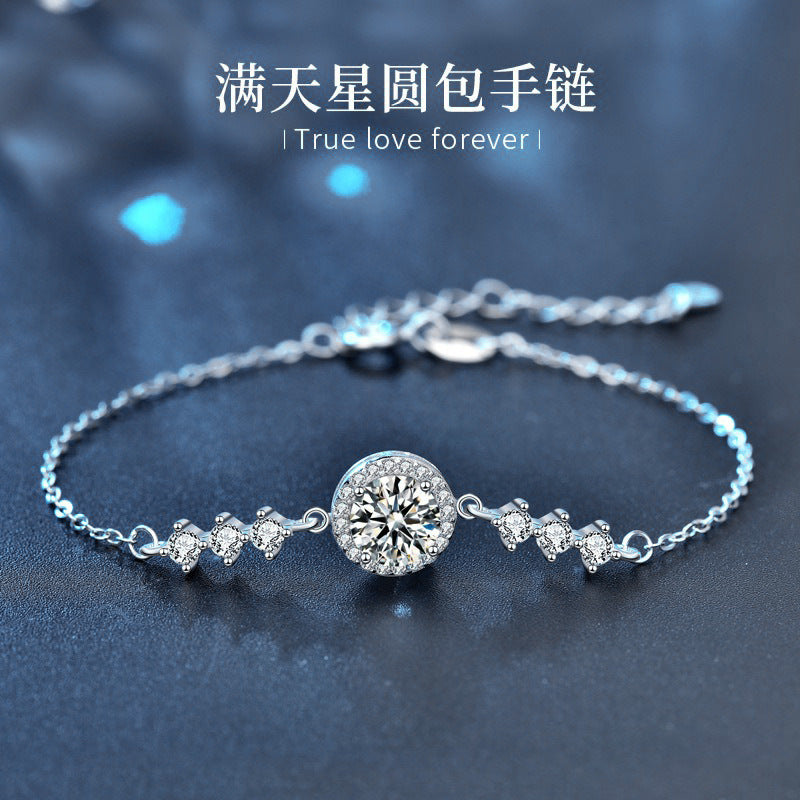 Minimalist Moissanite Bracelet for Women, Ins Style, Starry Sky, Round Package, Elegant and Simple Hand Jewelry, Student Best Friend Birthday Gift
