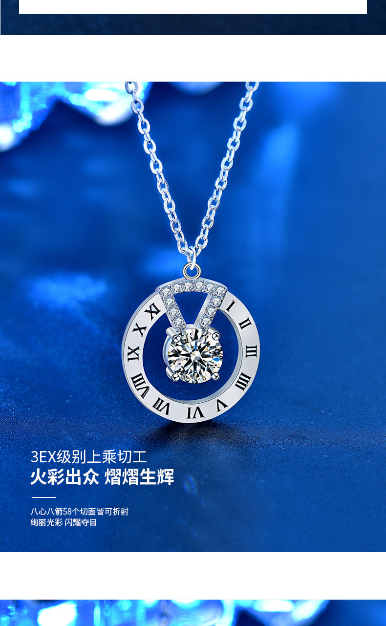 925 Silver Knit Chain Necklace for Women, High-end Long Simple Moissanite Pendant, Autumn Winter Collar Chain