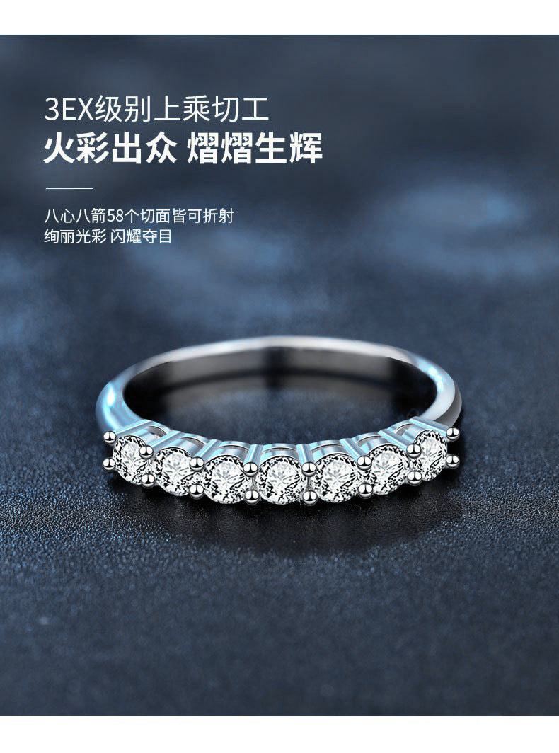 S925 Sterling Silver Moissanite Ring, Diamond Closed Ring, Seven Princess Moissanite Ring, Tail Ring