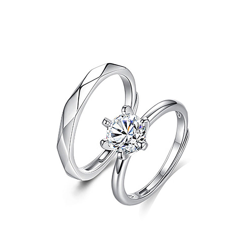 Couple Rings 925 Sterling Silver Moissanite Ring Minimalist Six-Prong Diamond Ring Plain Band Wedding Proposal Gift for Girlfriend