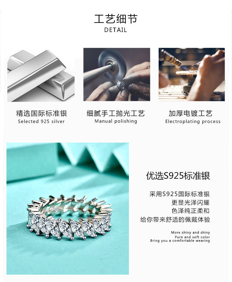Oval Zircon Ring, 925 Pure Silver Ring, Women's Closed Ring, European and American Style Personalized Jewelry