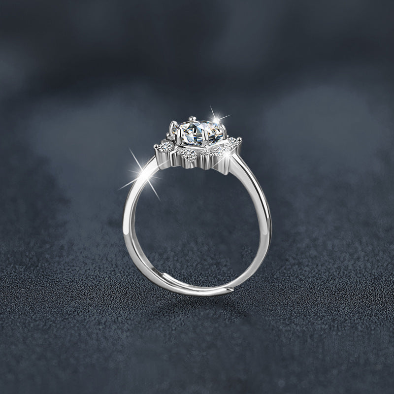 Moissanite Diamond S925 Sterling Silver Snowflake Ring, Women's Unique Style, Lightweight Luxury, High-end Design Ring, Cross-border Accessories