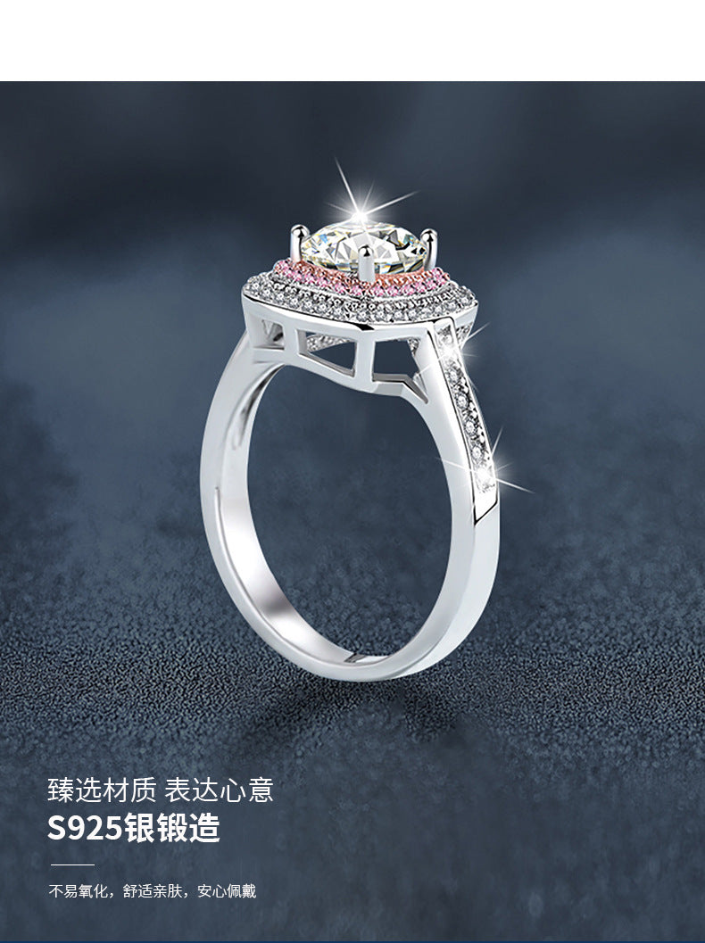 Moissanite ring, 925 silver, unique and luxurious high-end ice sugar square package ring for women, cross-border best-selling accessory
