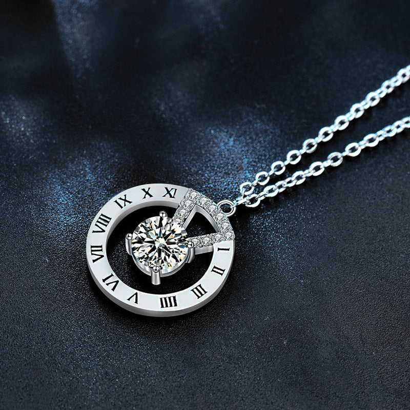 925 Silver Knit Chain Necklace for Women, High-end Long Simple Moissanite Pendant, Autumn Winter Collar Chain