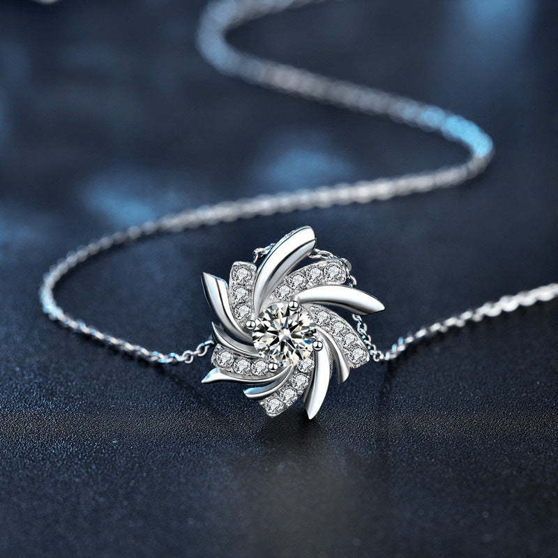 Windmill necklace for women, S925 pure silver pendant, European and American trendy luxury, unique design, moissanite, collar necklace for girlfriend