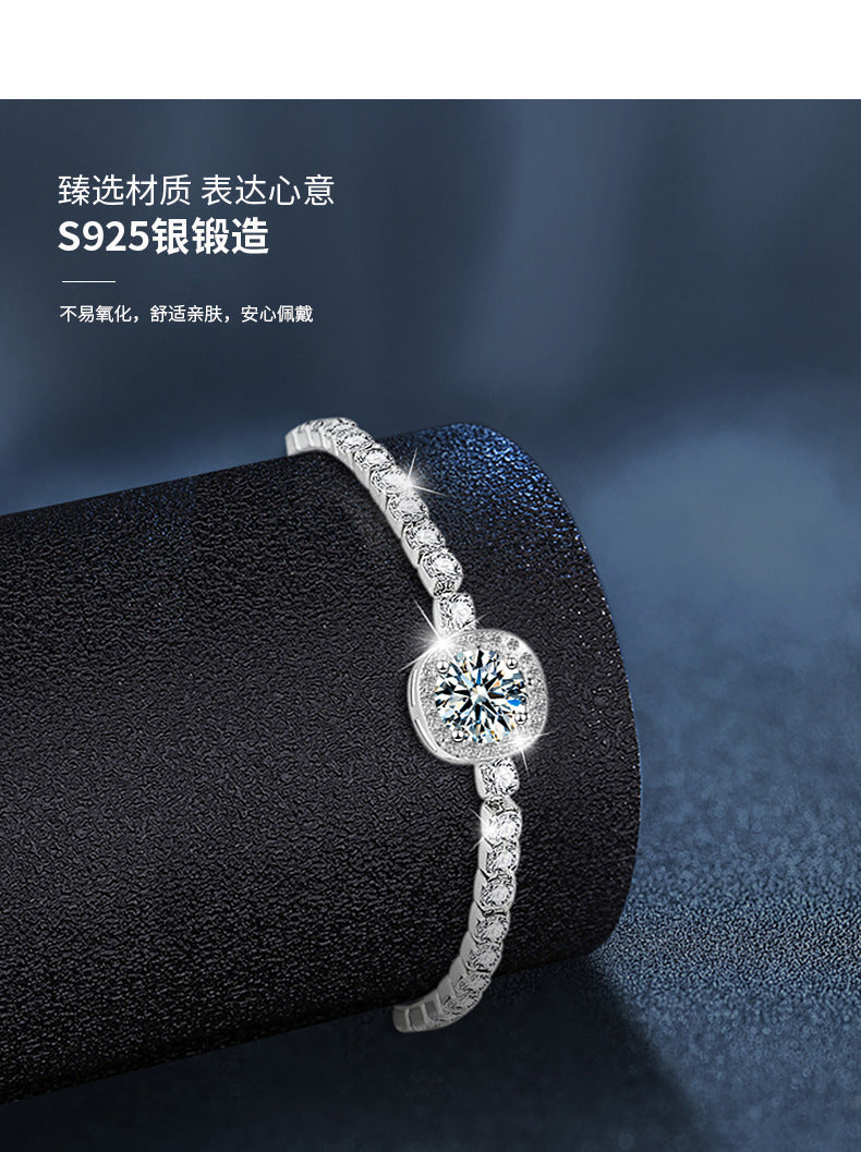 925 sterling silver bracelet for women light luxury niche starry sky square bag moissanite bracelet