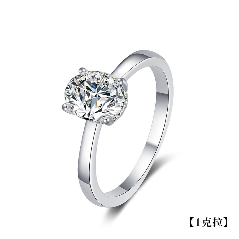Cross-border Moissanite Pigeon Egg Ring Women's 925 Sterling Silver Accessories New Diamond Ring D Color Simulated Diamond Light Luxury High-End