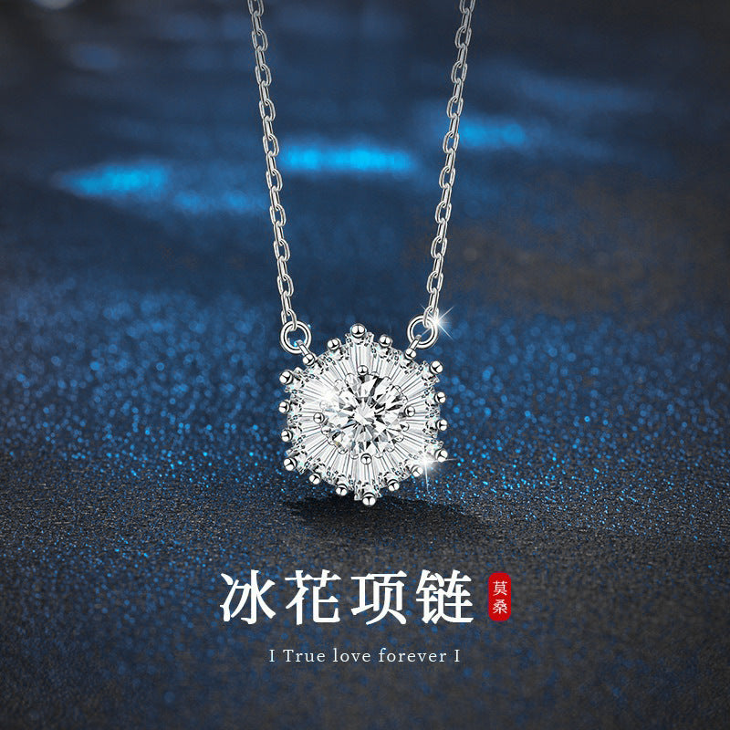 925 Sterling Silver Ice Flower Necklace for Women, Ins Style, High-end D-Color Moissanite Choker Jewelry