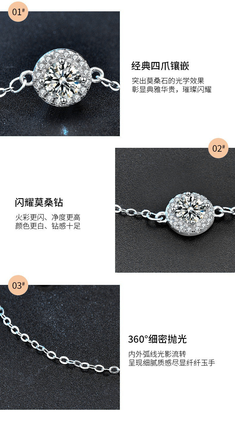 Moissanite 925 sterling silver summer small fresh round bracelet girls niche bracelet best friend gift
