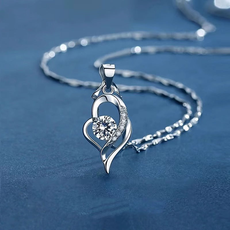 925 Silver Angel Wing Necklace, Women's Ins Style, Moissanite Heart Pendant Jewelry, Couples