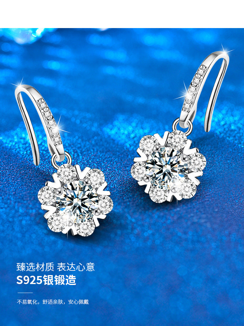 Moissanite Earrings High-end 925 Silver Ins Style Korean New Snowflake Earrings